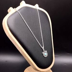 925 Silver Necklace W/ Turquoise Teardrop Floral Vine Boho Pattern Woman's Gift